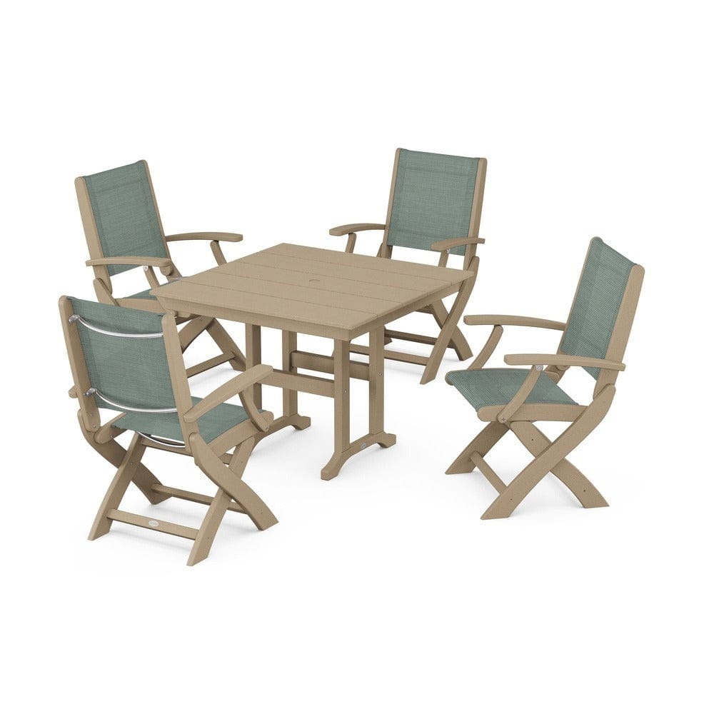 POLYWOOD® - Coastal Folding Chair 5-Piece Farmhouse Dining Set - PWS1142