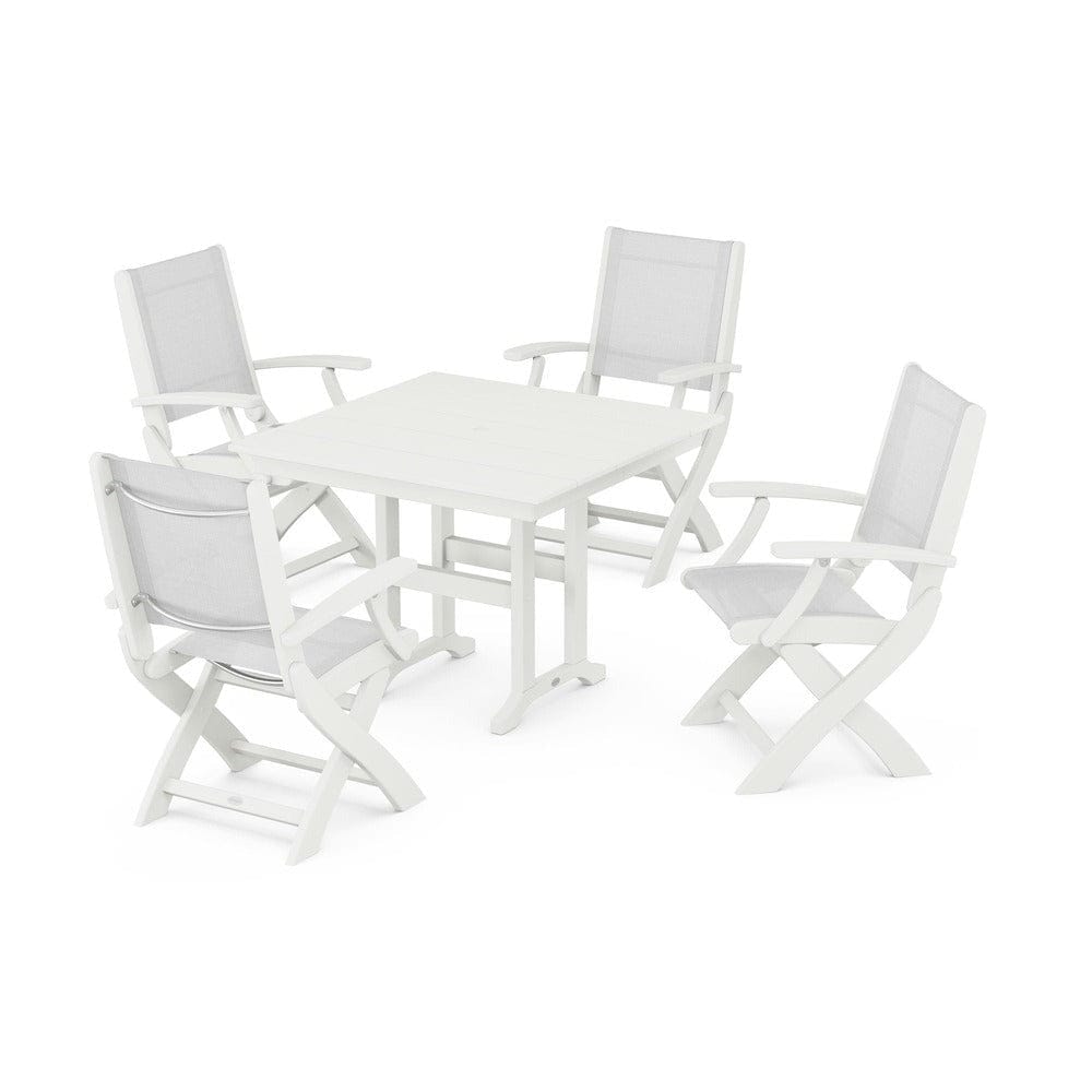POLYWOOD® - Coastal Folding Chair 5-Piece Farmhouse Dining Set - PWS1142
