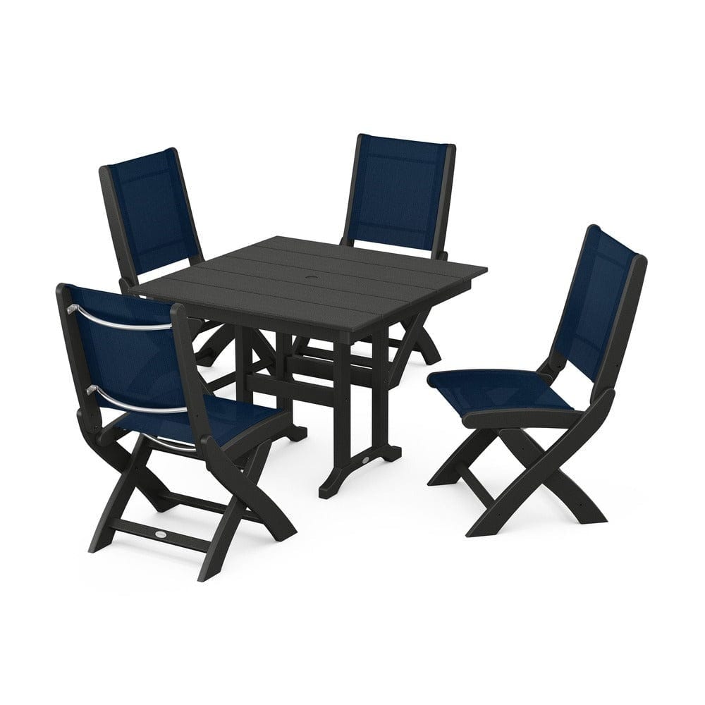 POLYWOOD® - Coastal Folding Side Chair 5-Piece Farmhouse Dining Set - PWS1143