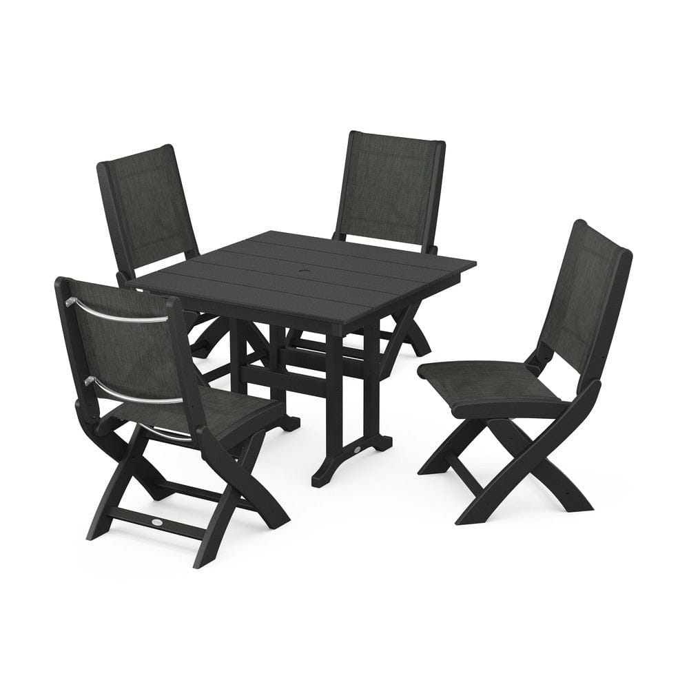 POLYWOOD® - Coastal Folding Side Chair 5-Piece Farmhouse Dining Set - PWS1143 Outdoor Furniture POLYWOOD®