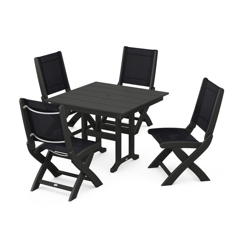 POLYWOOD® - Coastal Folding Side Chair 5-Piece Farmhouse Dining Set - PWS1143 Outdoor Furniture POLYWOOD®