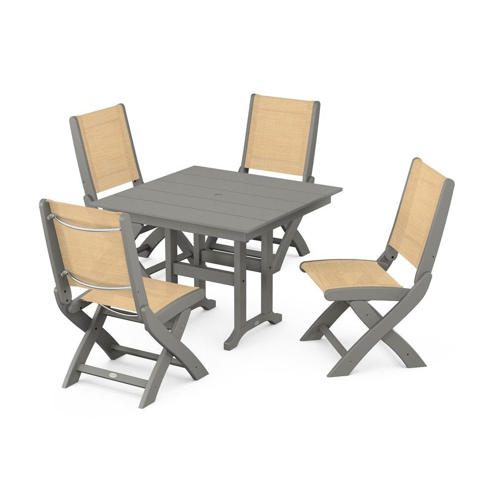 POLYWOOD® - Coastal Folding Side Chair 5-Piece Farmhouse Dining Set - PWS1143
