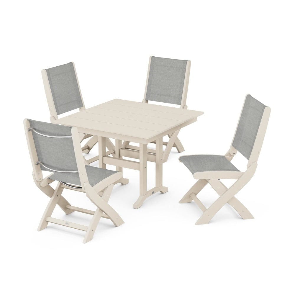 POLYWOOD® - Coastal Folding Side Chair 5-Piece Farmhouse Dining Set - PWS1143