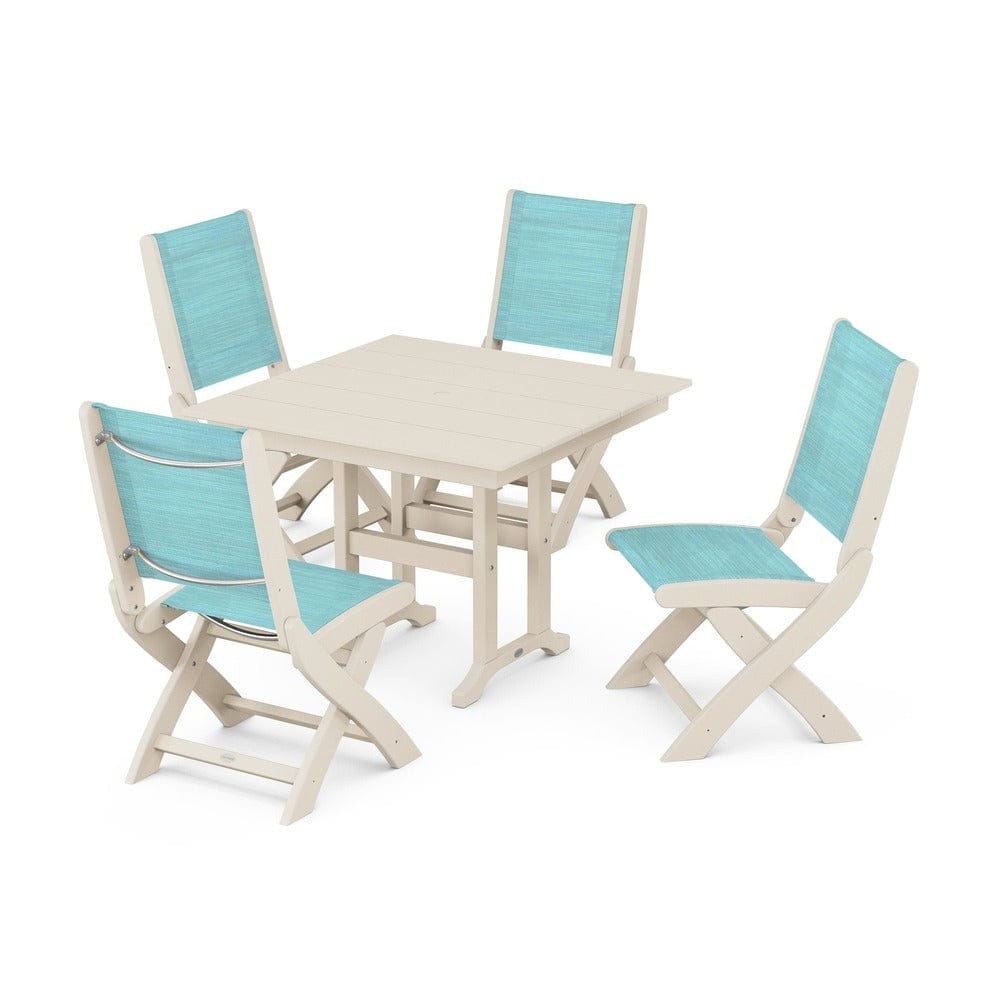 POLYWOOD® - Coastal Folding Side Chair 5-Piece Farmhouse Dining Set - PWS1143