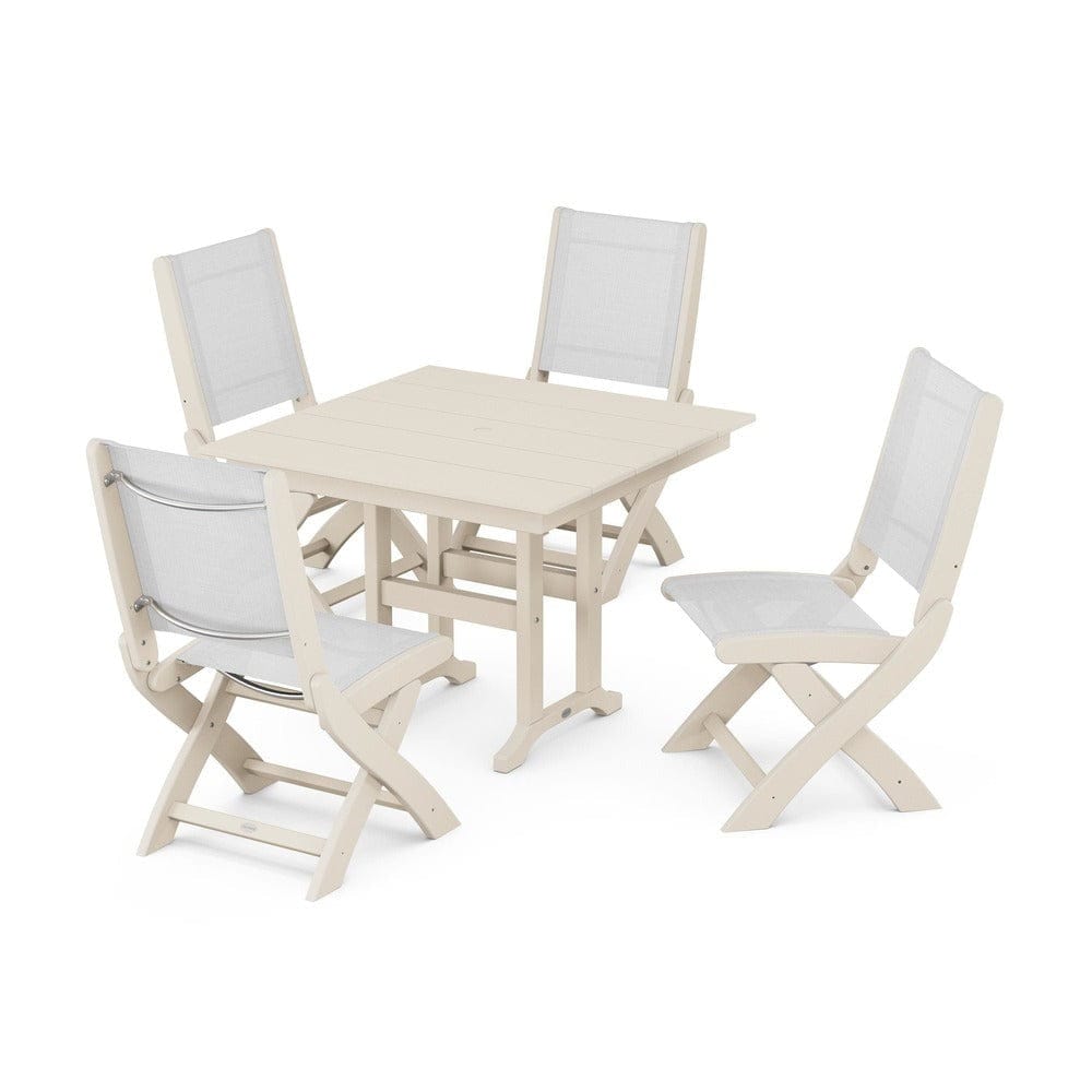 POLYWOOD® - Coastal Folding Side Chair 5-Piece Farmhouse Dining Set - PWS1143