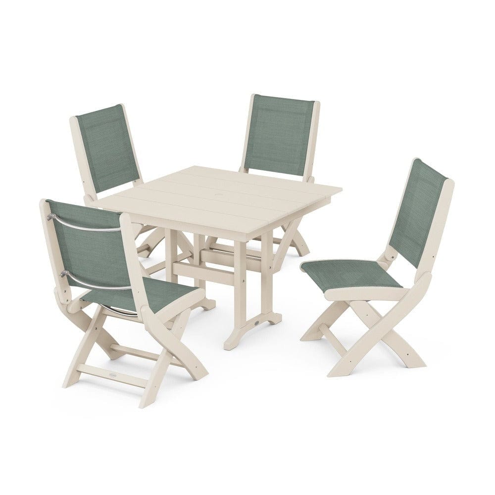 POLYWOOD® - Coastal Folding Side Chair 5-Piece Farmhouse Dining Set - PWS1143 Outdoor Furniture POLYWOOD®