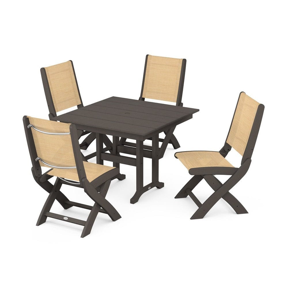 POLYWOOD® - Coastal Folding Side Chair 5-Piece Farmhouse Dining Set - PWS1143