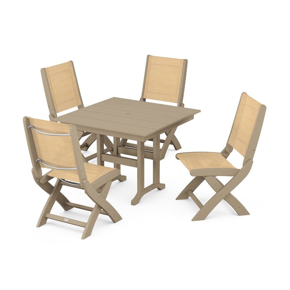 POLYWOOD® - Coastal Folding Side Chair 5-Piece Farmhouse Dining Set - PWS1143 Outdoor Furniture POLYWOOD®