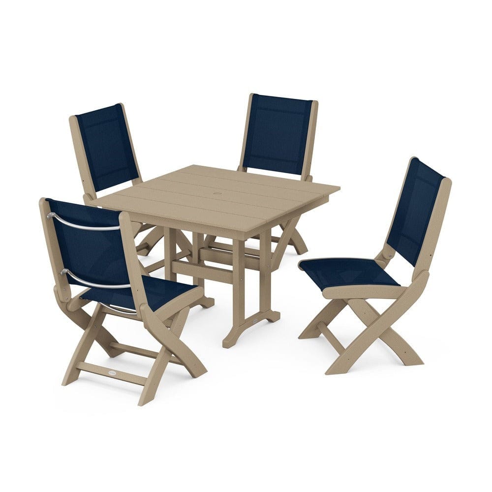 POLYWOOD® - Coastal Folding Side Chair 5-Piece Farmhouse Dining Set - PWS1143