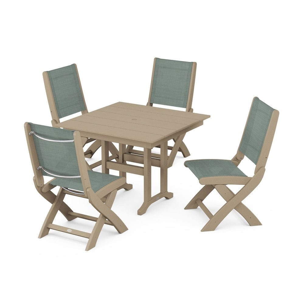 POLYWOOD® - Coastal Folding Side Chair 5-Piece Farmhouse Dining Set - PWS1143 Outdoor Furniture POLYWOOD®