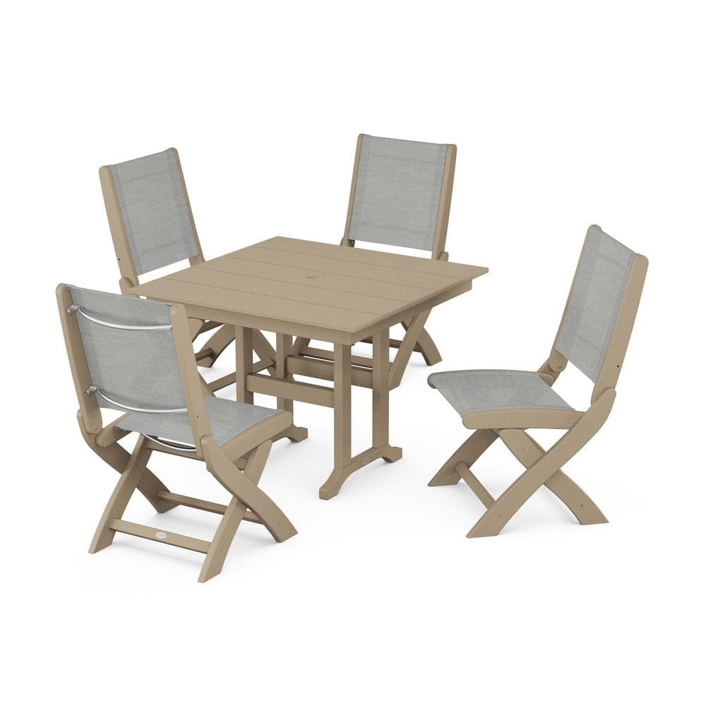 POLYWOOD® - Coastal Folding Side Chair 5-Piece Farmhouse Dining Set - PWS1143