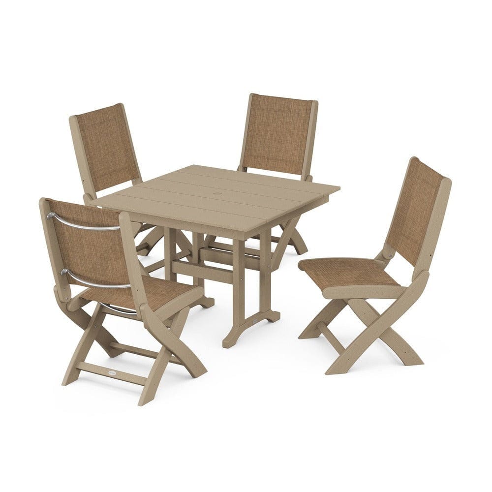 POLYWOOD® - Coastal Folding Side Chair 5-Piece Farmhouse Dining Set - PWS1143 Outdoor Furniture POLYWOOD®