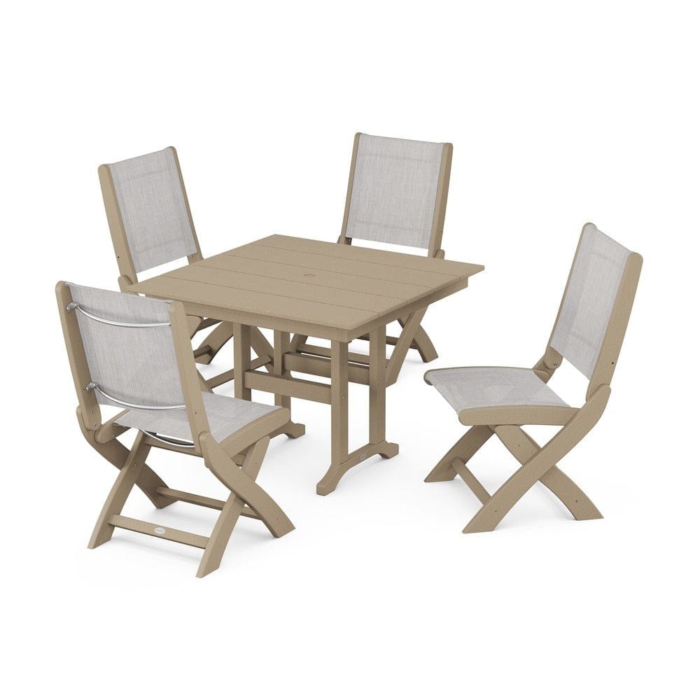 POLYWOOD® - Coastal Folding Side Chair 5-Piece Farmhouse Dining Set - PWS1143 Outdoor Furniture POLYWOOD®