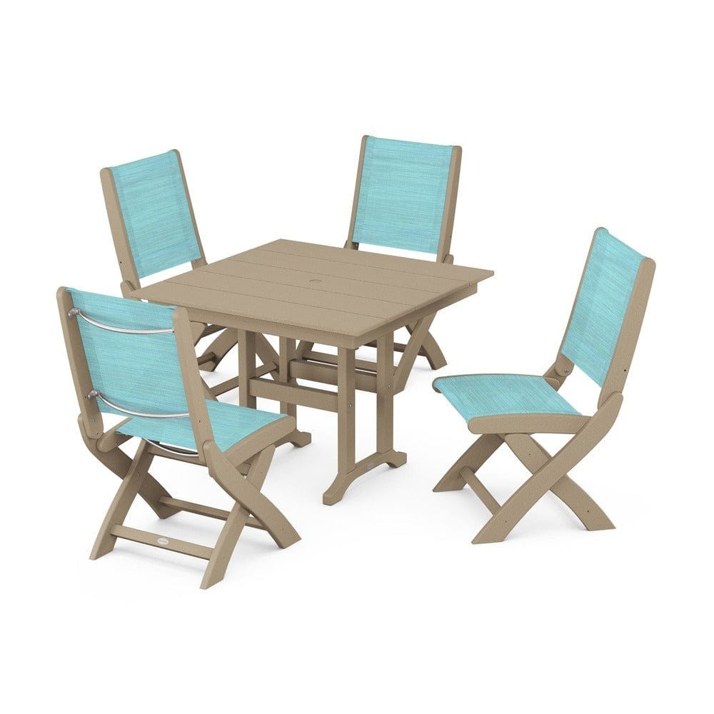 POLYWOOD® - Coastal Folding Side Chair 5-Piece Farmhouse Dining Set - PWS1143