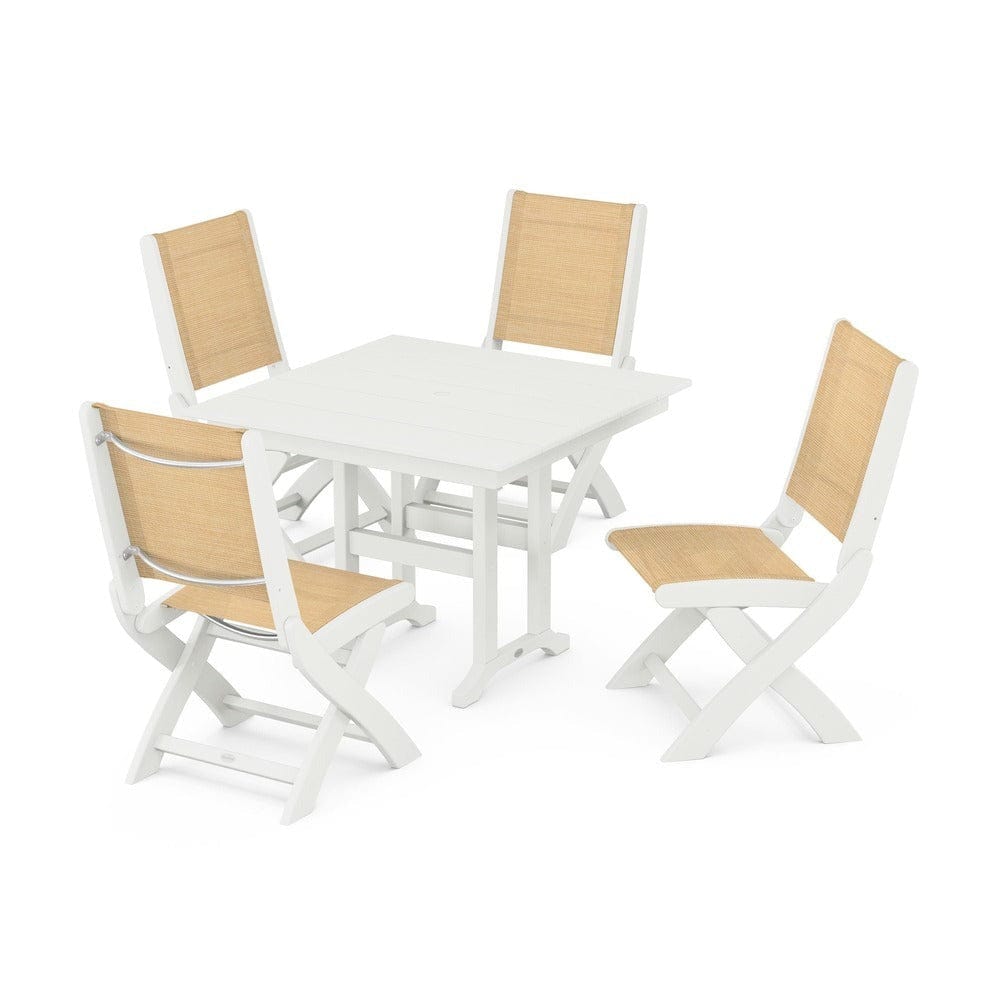 POLYWOOD® - Coastal Folding Side Chair 5-Piece Farmhouse Dining Set - PWS1143