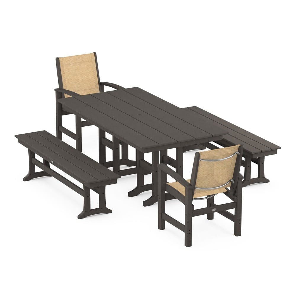 POLYWOOD® - Coastal 5-Piece Farmhouse Dining Set - PWS1175 Outdoor Furniture POLYWOOD®
