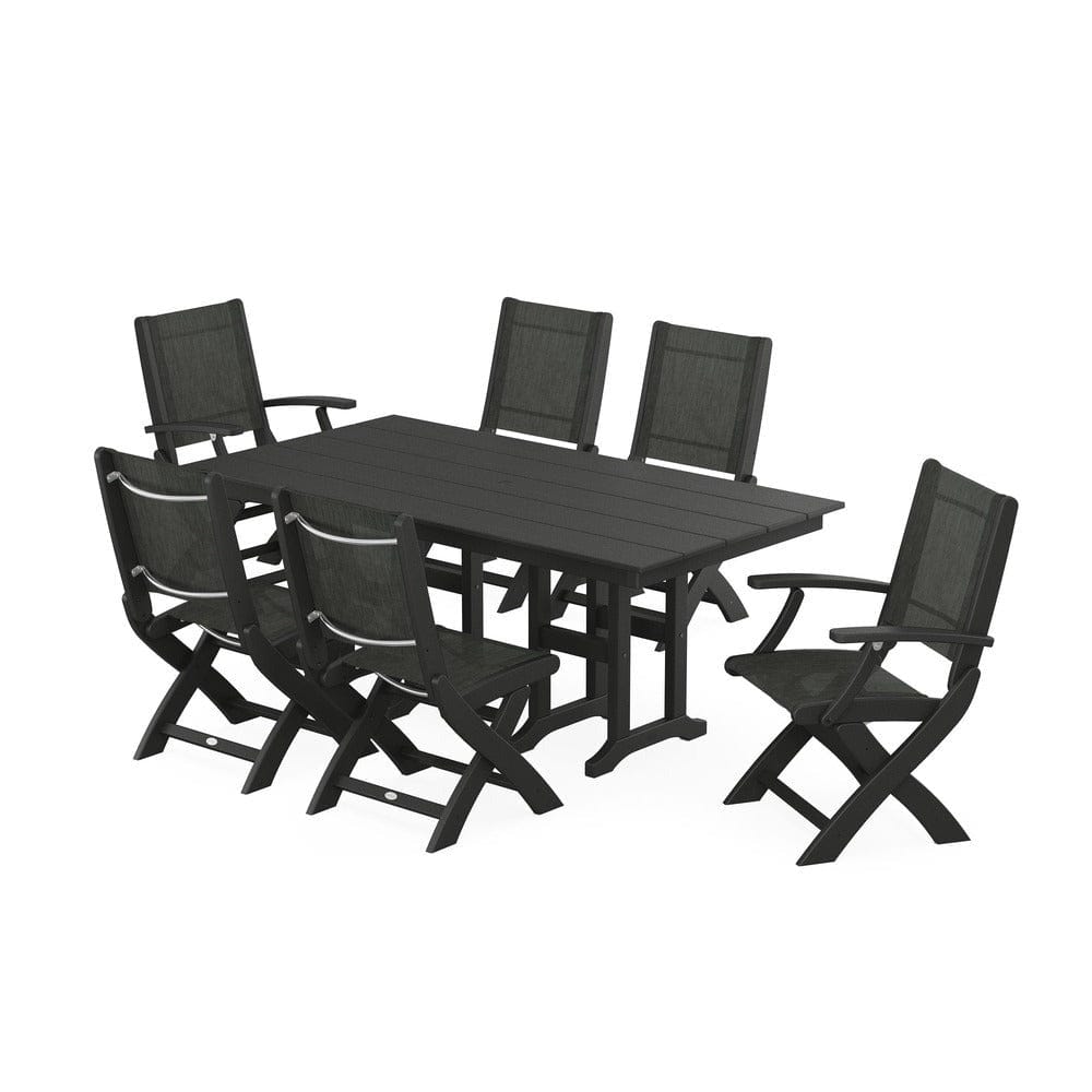 POLYWOOD® - Coastal Folding Chair 7-Piece Farmhouse Dining Set - PWS1176