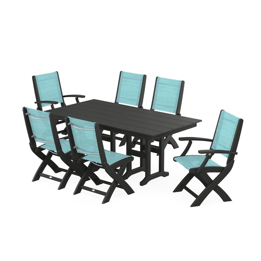 POLYWOOD® - Coastal Folding Chair 7-Piece Farmhouse Dining Set - PWS1176