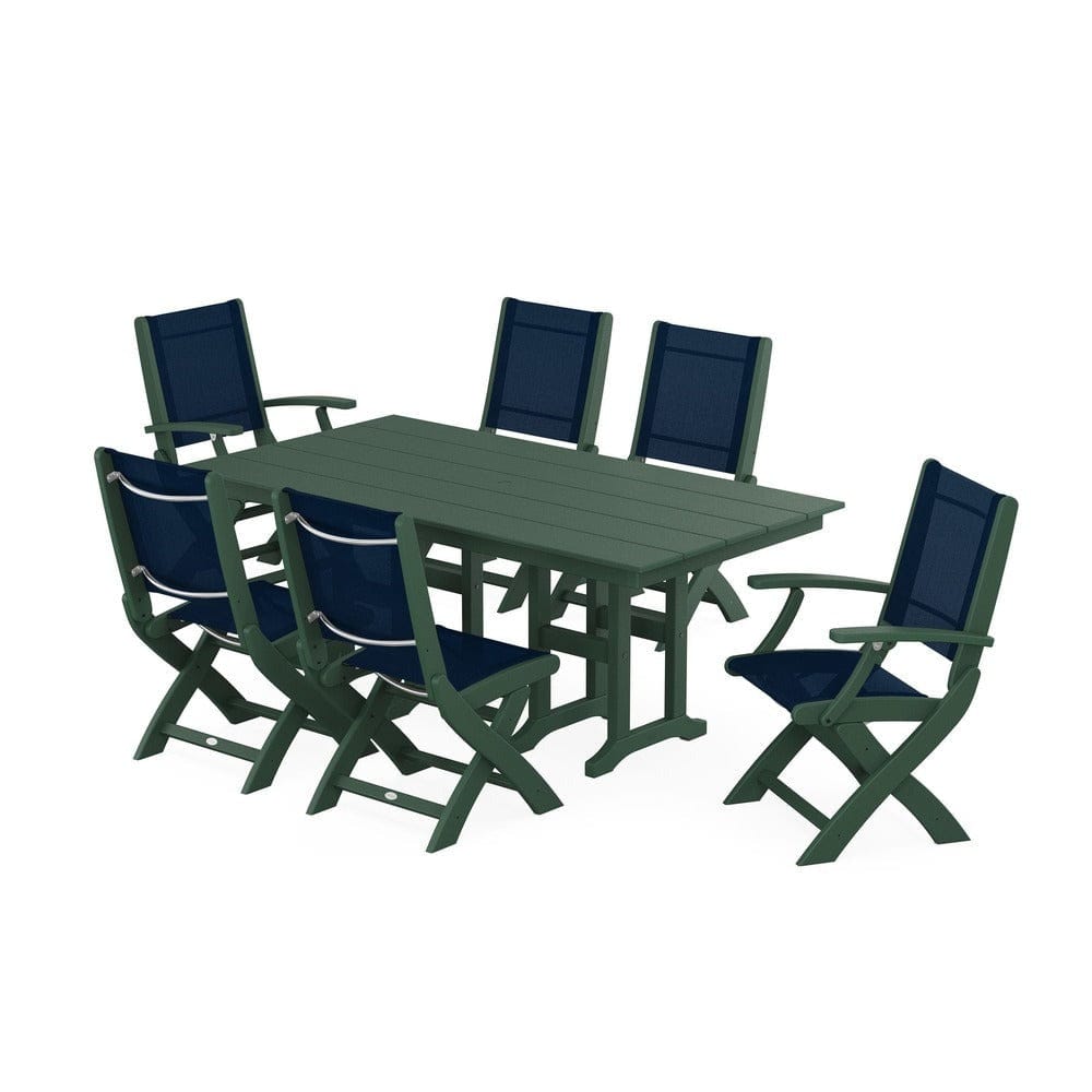 POLYWOOD® - Coastal Folding Chair 7-Piece Farmhouse Dining Set - PWS1176