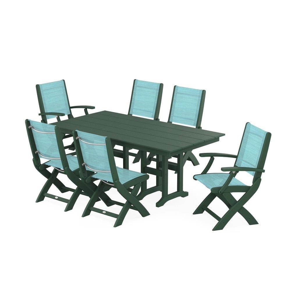 POLYWOOD® - Coastal Folding Chair 7-Piece Farmhouse Dining Set - PWS1176