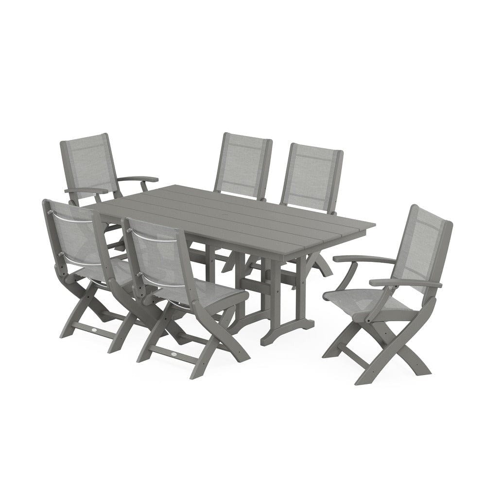 POLYWOOD® - Coastal Folding Chair 7-Piece Farmhouse Dining Set - PWS1176 Outdoor Furniture POLYWOOD®