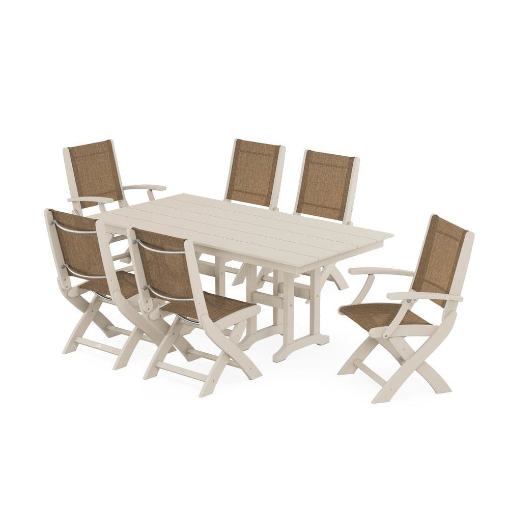 POLYWOOD® - Coastal Folding Chair 7-Piece Farmhouse Dining Set - PWS1176