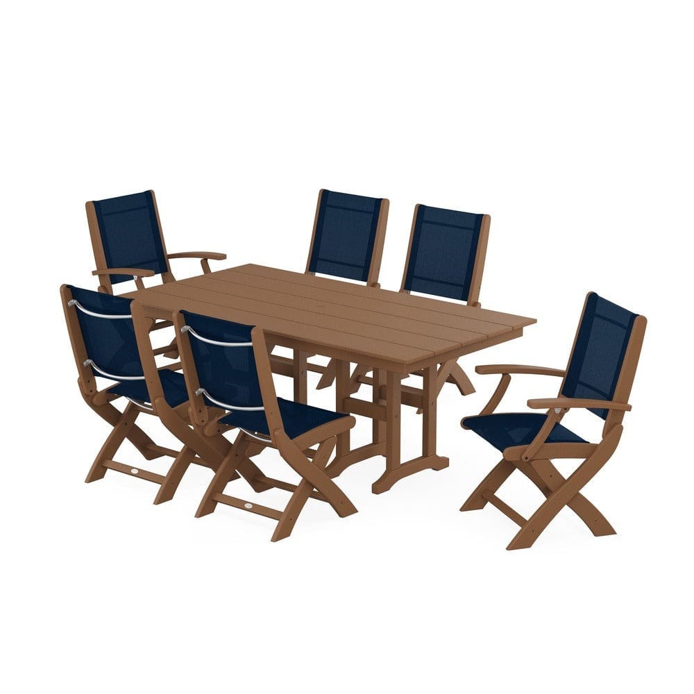 POLYWOOD® - Coastal Folding Chair 7-Piece Farmhouse Dining Set - PWS1176 Outdoor Furniture POLYWOOD®