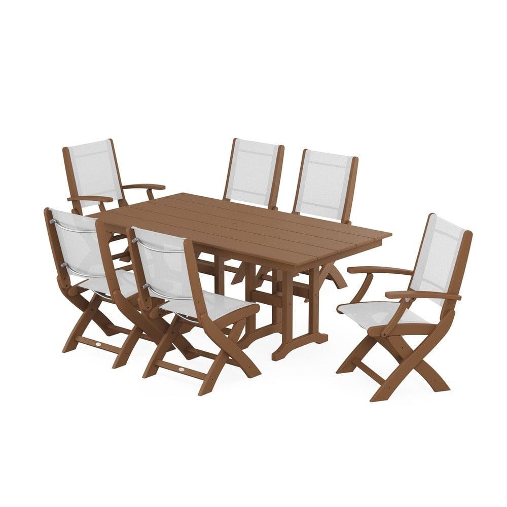 POLYWOOD® - Coastal Folding Chair 7-Piece Farmhouse Dining Set - PWS1176
