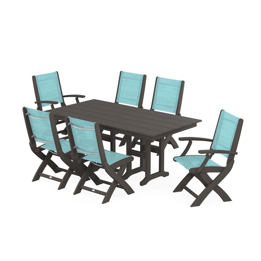 POLYWOOD® - Coastal Folding Chair 7-Piece Farmhouse Dining Set - PWS1176