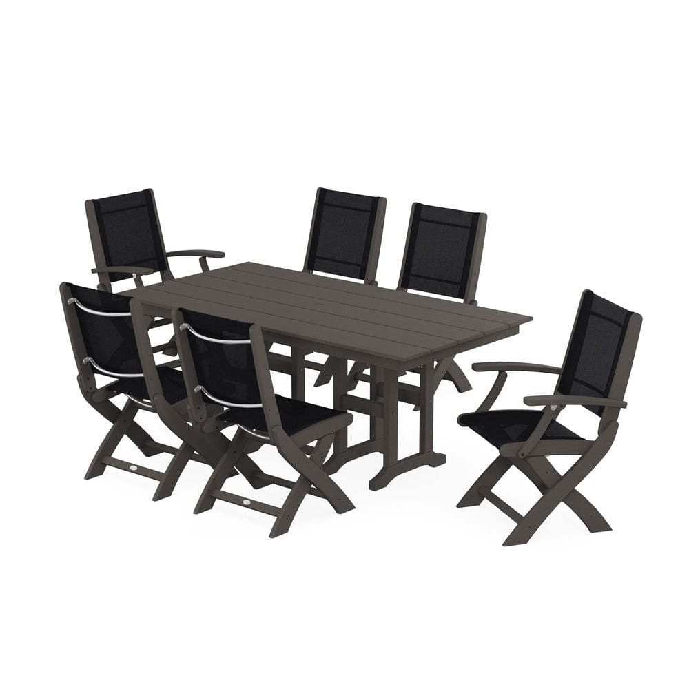 POLYWOOD® - Coastal Folding Chair 7-Piece Farmhouse Dining Set - PWS1176