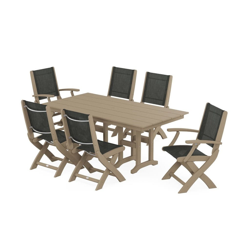 POLYWOOD® - Coastal Folding Chair 7-Piece Farmhouse Dining Set - PWS1176