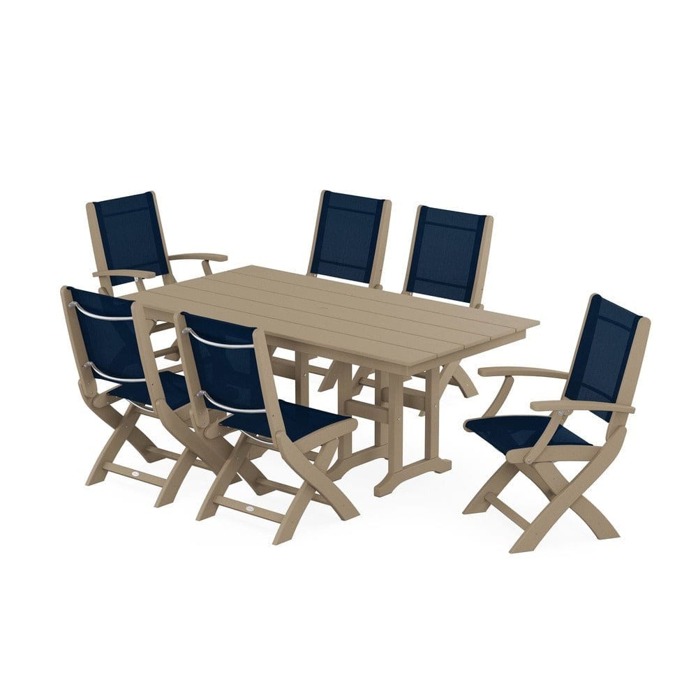 POLYWOOD® - Coastal Folding Chair 7-Piece Farmhouse Dining Set - PWS1176