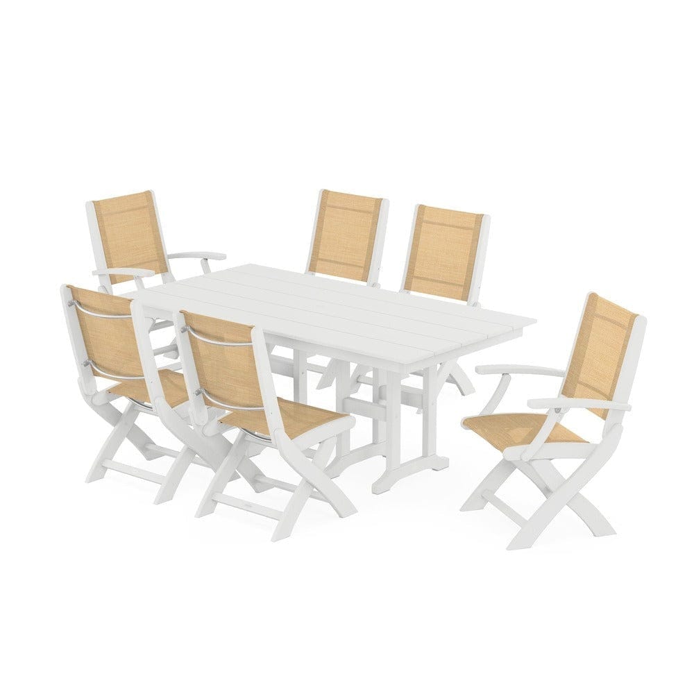 POLYWOOD® - Coastal Folding Chair 7-Piece Farmhouse Dining Set - PWS1176