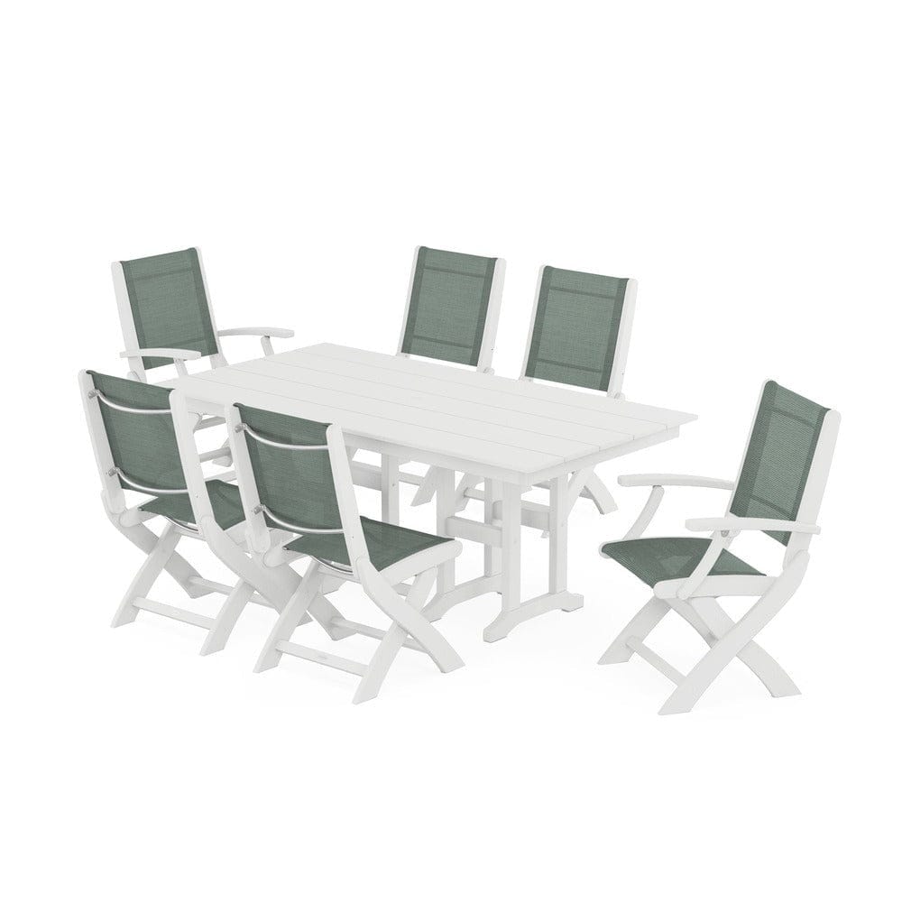 POLYWOOD® - Coastal Folding Chair 7-Piece Farmhouse Dining Set - PWS1176