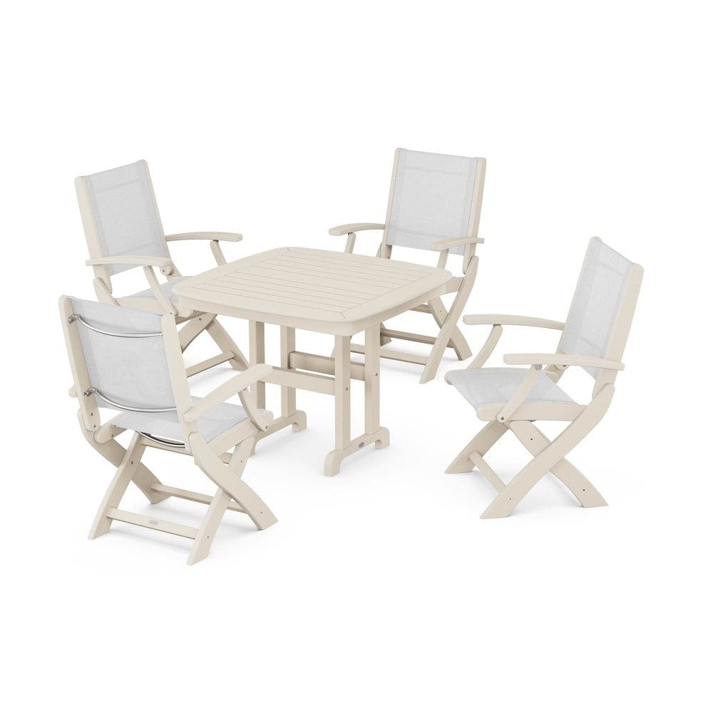POLYWOOD® - Coastal Folding Chair 5-Piece Dining Set - PWS1237 Outdoor Furniture POLYWOOD®