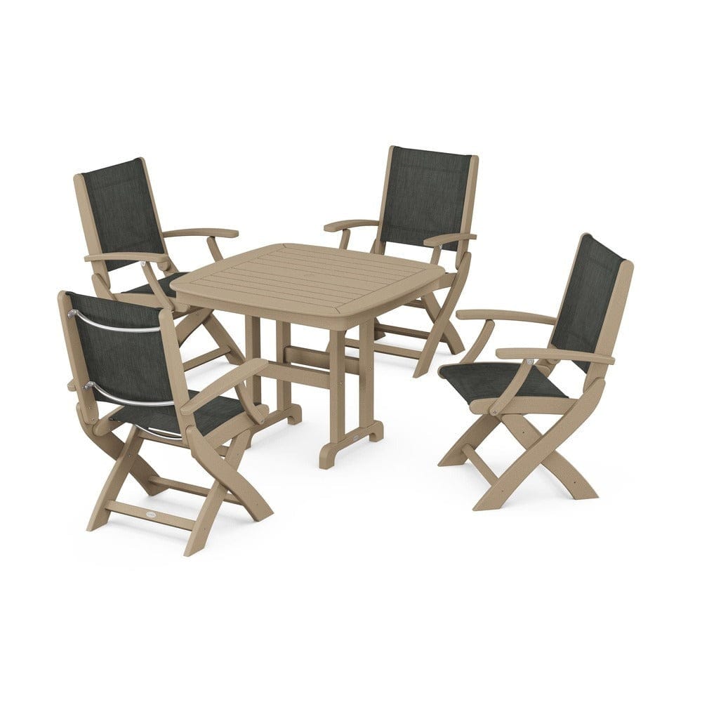 POLYWOOD® - Coastal Folding Chair 5-Piece Dining Set - PWS1237 Outdoor Furniture POLYWOOD®