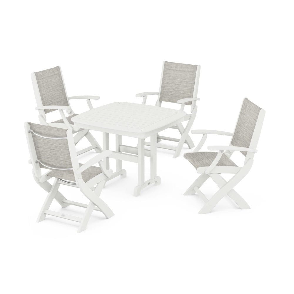 POLYWOOD® - Coastal Folding Chair 5-Piece Dining Set - PWS1237 Outdoor Furniture POLYWOOD®