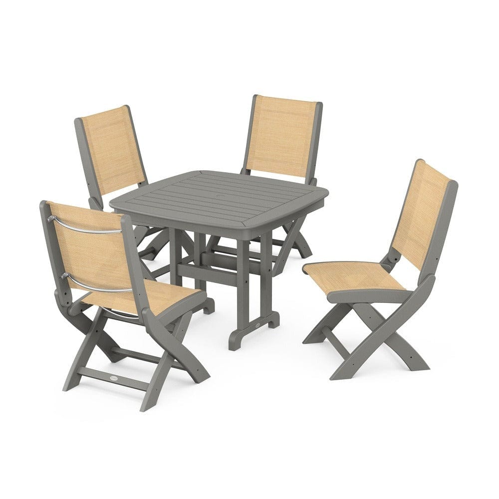 POLYWOOD® - Coastal Folding Side Chair 5-Piece Dining Set - PWS1238 Outdoor Furniture POLYWOOD®