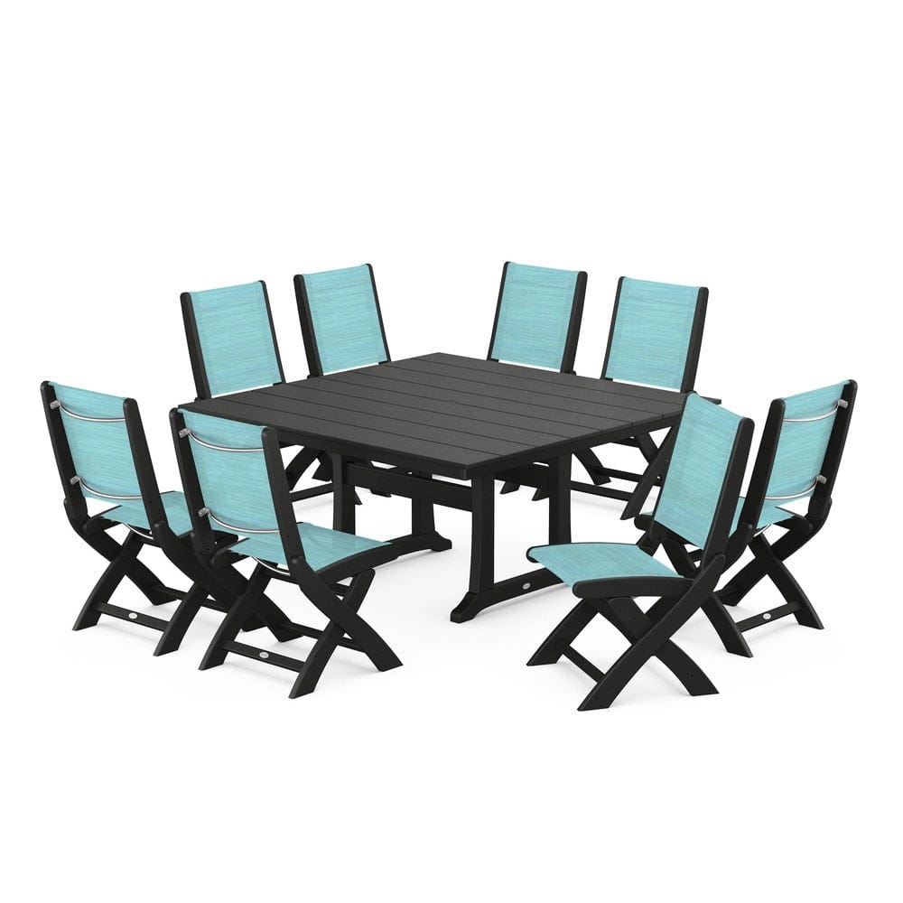 POLYWOOD® - Coastal Folding Side Chair 9-Piece Farmhouse Dining Set - PWS1287
