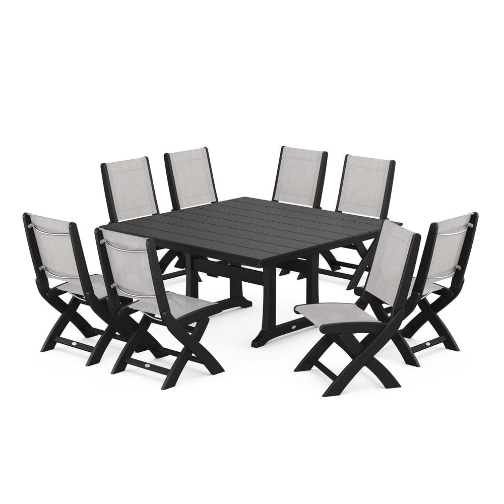 POLYWOOD® - Coastal Folding Side Chair 9-Piece Farmhouse Dining Set - PWS1287 Outdoor Furniture POLYWOOD®