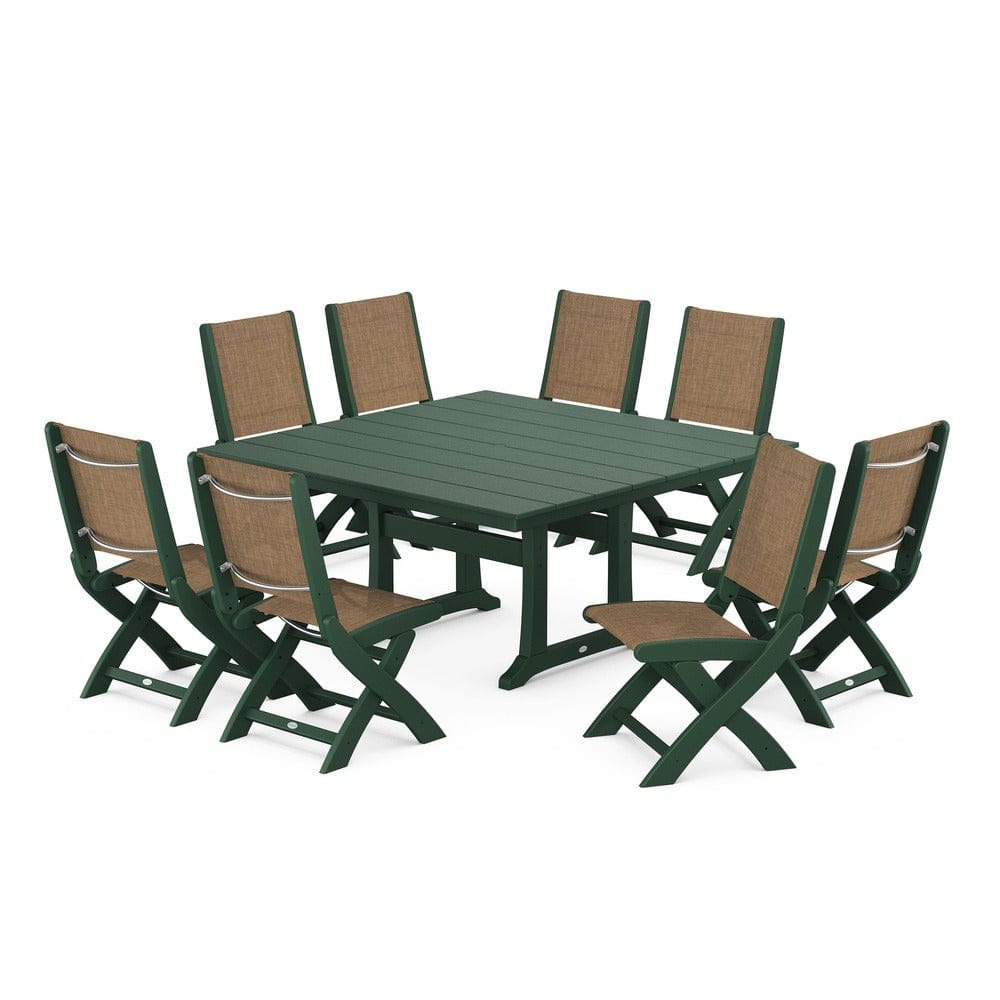 POLYWOOD® - Coastal Folding Side Chair 9-Piece Farmhouse Dining Set - PWS1287