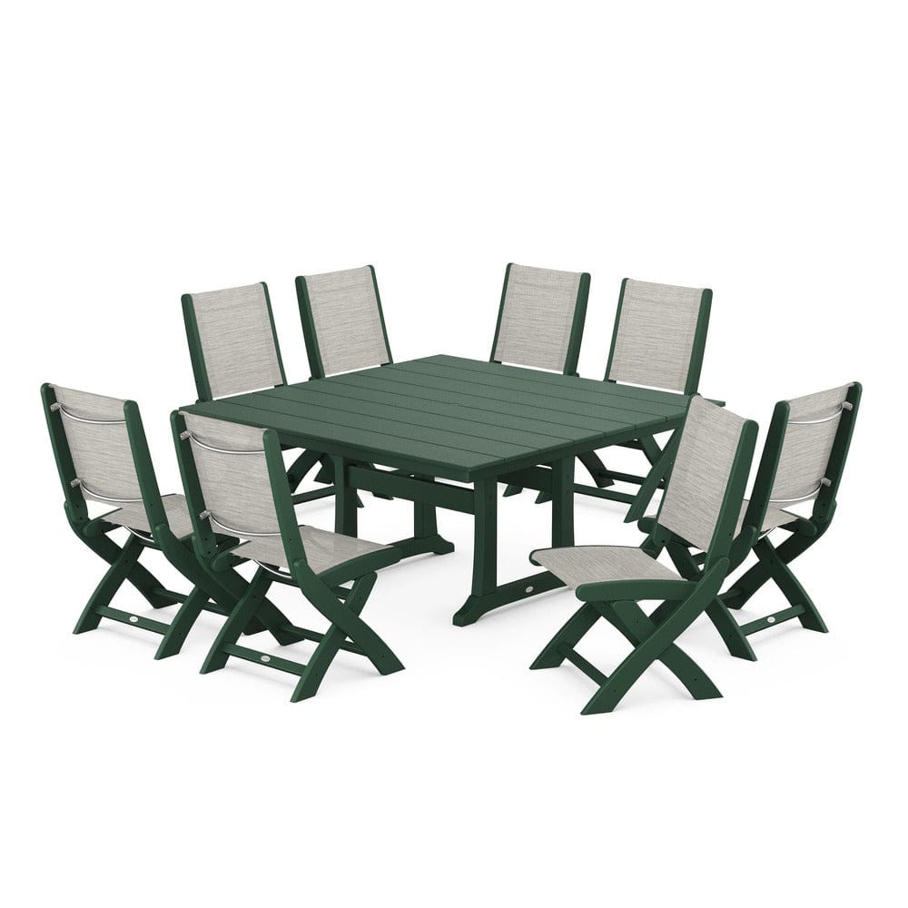 POLYWOOD® - Coastal Folding Side Chair 9-Piece Farmhouse Dining Set - PWS1287