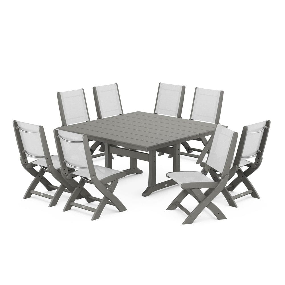POLYWOOD® - Coastal Folding Side Chair 9-Piece Farmhouse Dining Set - PWS1287