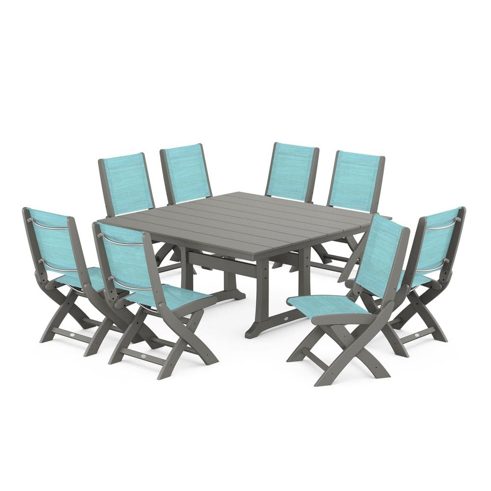 POLYWOOD® - Coastal Folding Side Chair 9-Piece Farmhouse Dining Set - PWS1287