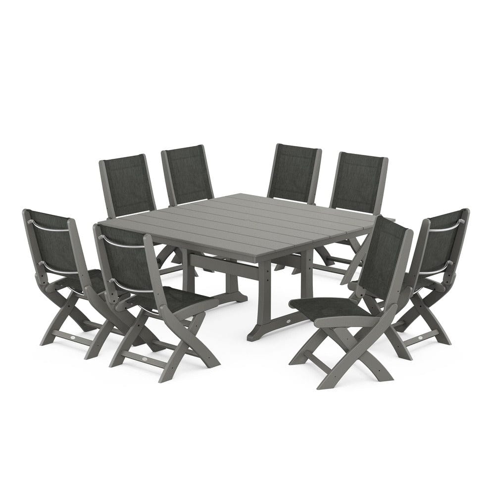 POLYWOOD® - Coastal Folding Side Chair 9-Piece Farmhouse Dining Set - PWS1287