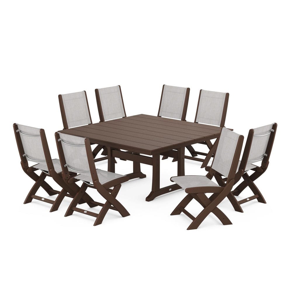 POLYWOOD® - Coastal Folding Side Chair 9-Piece Farmhouse Dining Set - PWS1287 Outdoor Furniture POLYWOOD®