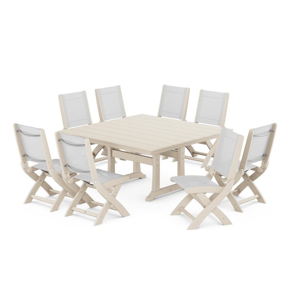 POLYWOOD® - Coastal Folding Side Chair 9-Piece Farmhouse Dining Set - PWS1287