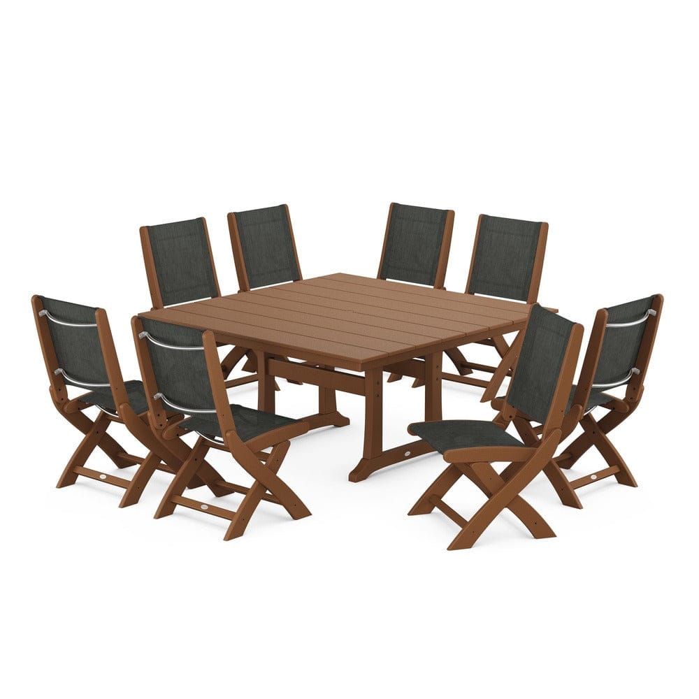 POLYWOOD® - Coastal Folding Side Chair 9-Piece Farmhouse Dining Set - PWS1287 Outdoor Furniture POLYWOOD®