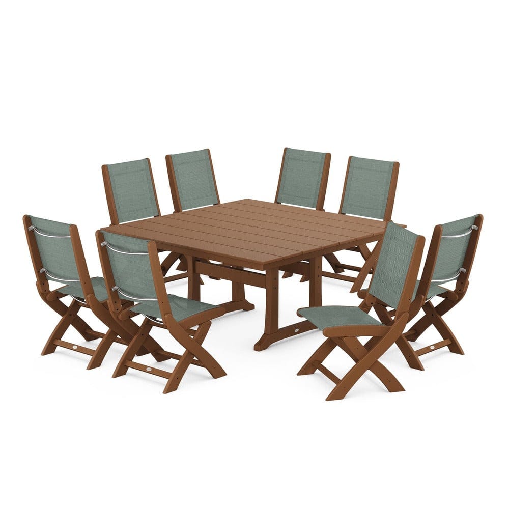 POLYWOOD® - Coastal Folding Side Chair 9-Piece Farmhouse Dining Set - PWS1287