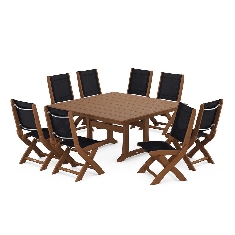 POLYWOOD® - Coastal Folding Side Chair 9-Piece Farmhouse Dining Set - PWS1287 Outdoor Furniture POLYWOOD®